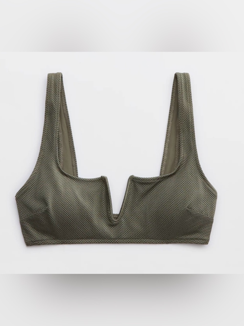 NWT Aerie Shine Pique V Wire Scoop Bikini Top in Olive - Size M